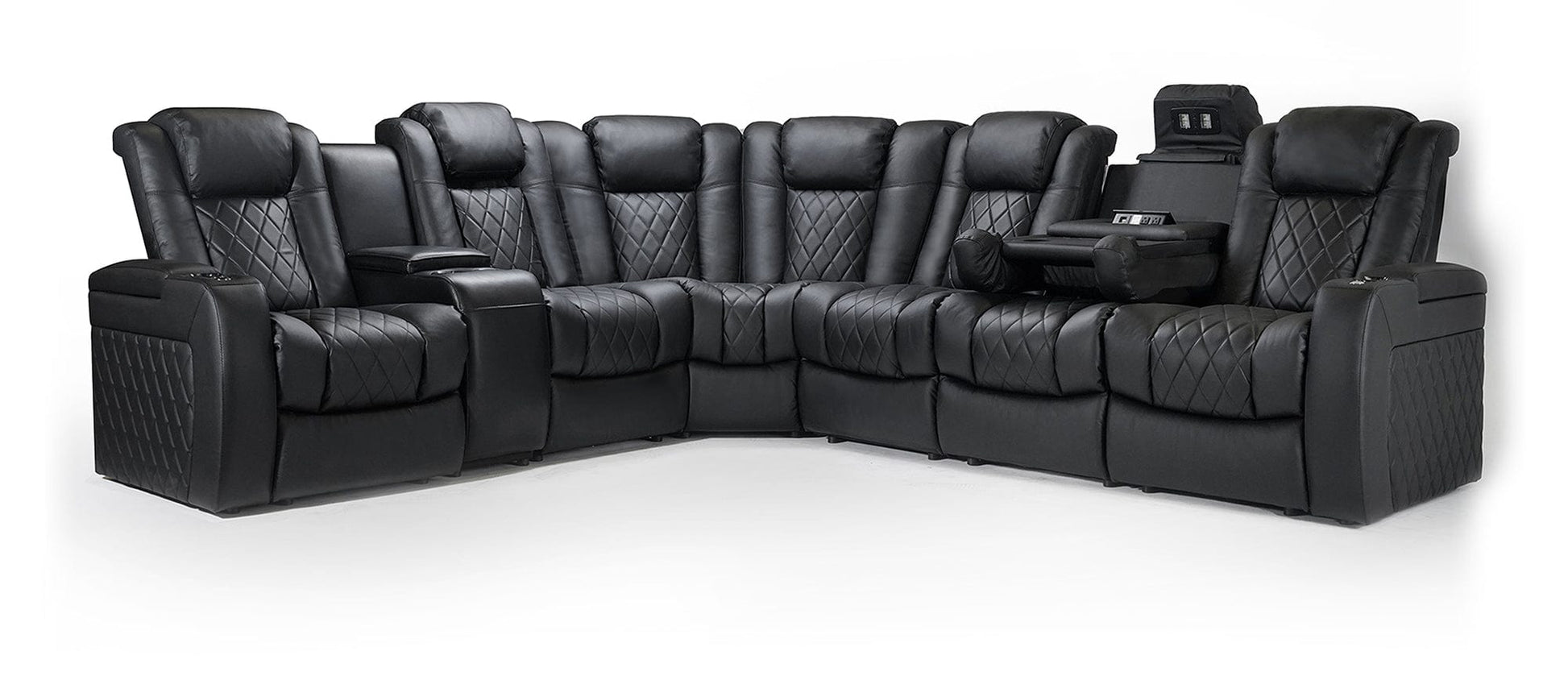 by Valencia Seating Sofa Console-Left with Drop-Down Center Right / Black Tuscany Multimedia Sectional