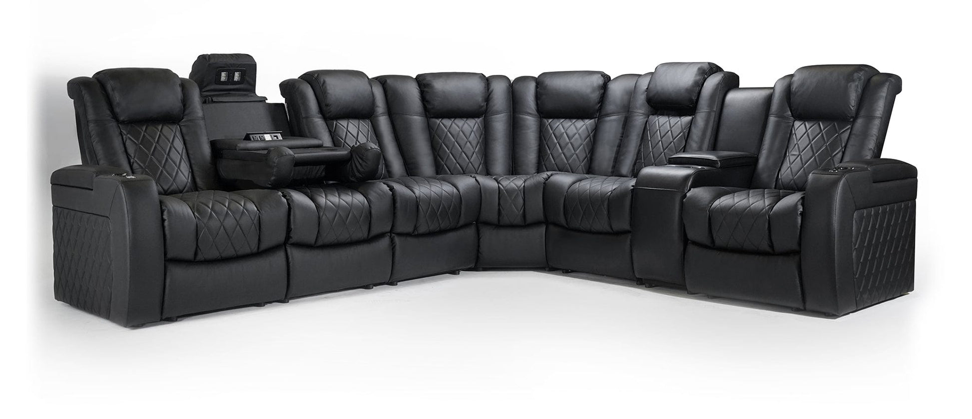 by Valencia Seating Sofa Drop-Down Center Left with Console-Right / Black Tuscany Multimedia Sectional