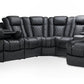 by Valencia Seating Sofa Powered Chaise Right with Drop-Down Center Left / Black Tuscany Multimedia Sectional