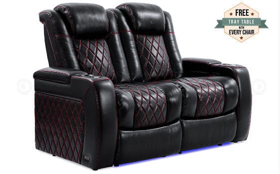 by Valencia Seating Sofa Row of 2 Loveseat | Width: 61.5" Height: 43.5" Depth: 39.25" / Sports Edition - Black with Red Stitching Valencia Tuscany Home Theater Seating