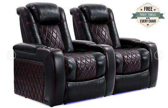by Valencia Seating Sofa Row of 2 | Width: 68.5" Height: 43.5" Depth: 39.25" / Sports Edition - Black with Red Stitching Valencia Tuscany Home Theater Seating