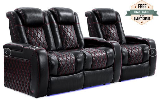 by Valencia Seating Sofa Row of 3 - Loveseat Left | Width: 92.25" Height: 43.5" Depth: 39.25" / Sports Edition - Black with Red Stitching Valencia Tuscany Home Theater Seating