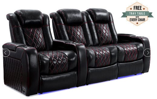 by Valencia Seating Sofa Row of 3 - Loveseat Right | Width: 92.25" Height: 43.5" Depth: 39.25" / Sports Edition - Black with Red Stitching Valencia Tuscany Home Theater Seating