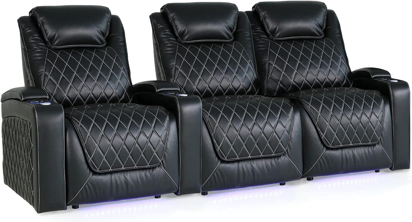 by Valencia Seating Sofa Row of 3 - Loveseat Right | Width: 97.5" Height: 45" Depth: 38" / MIdnight Black / Regular Spec (300 LBs Sitting Weight Limit) Valencia Oslo XL Home Theater Seating