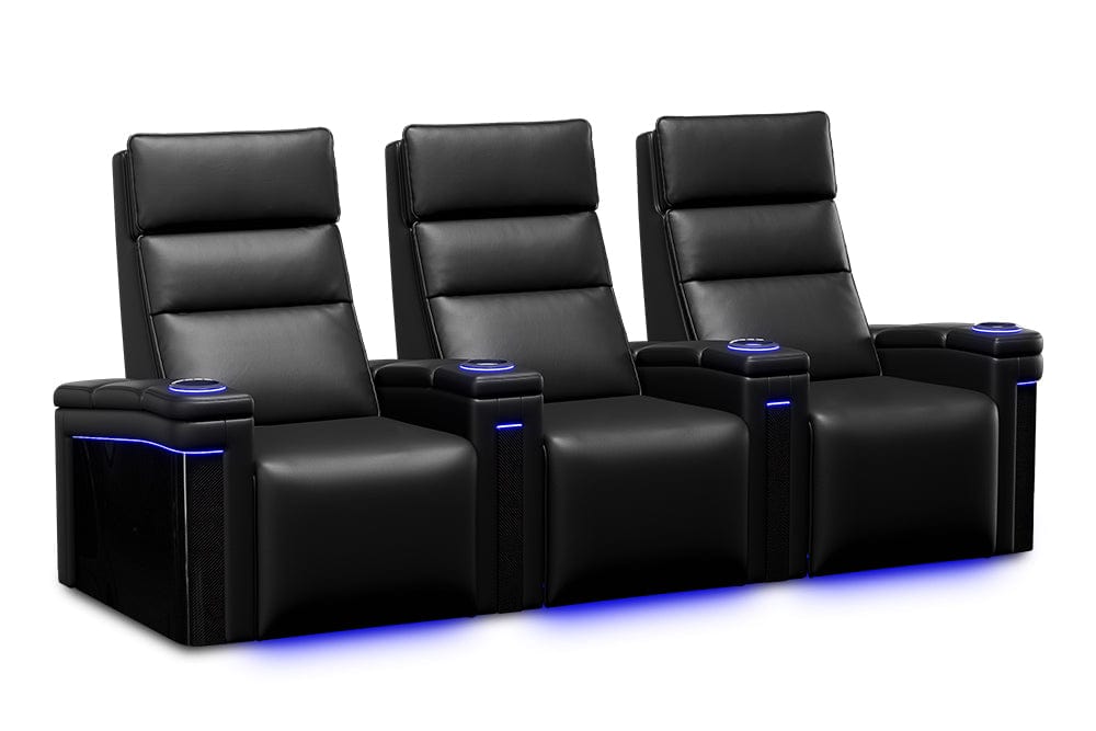 by Valencia Seating Sofa Row of 3 | Width: 102.75" Height: 47" Depth: 34" / Carbon Black Valencia Monza Carbon Fiber Home Theater Seating