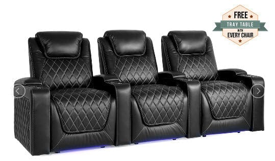 by Valencia Seating Sofa Row of 3 | Width: 99.75" Height: 42.75" Depth: 38" / Midnight Black Valencia Oslo Home Theater Seating