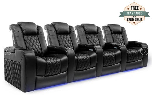 by Valencia Seating Sofa Row of 4 | 129.75" Height: 43.5" Depth: 39.25" / Midnight Black Valencia Tuscany Home Theater Seating