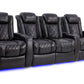 by Valencia Seating Sofa Row of 4 – Loveseat Center | Width: 112" Height: 43.5" Depth: 39.25" / Midnight Black Valencia Tuscany Slim Home Theater Seating