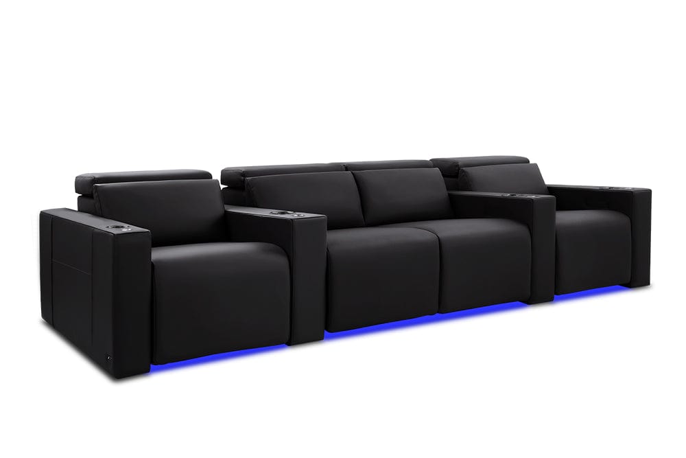 by Valencia Seating Sofa Row of 4 - Loveseat Center | Width: 116" Height: 35.5" Depth: 41.5" / Black Valencia Barcelona Home Theater Seating
