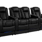 by Valencia Seating Sofa Row of 4 Loveseat Center | Width: 123.75” Height: 50.5” Depth: 39.75” / Midnight Black Valencia Tuscany Theater Seating With Risers