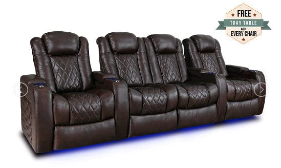 by Valencia Seating Sofa Row of 4 – Loveseat Center | Width: 123" Height: 43.5" Depth: 39.25" / Dark Chocolate Valencia Tuscany Home Theater Seating