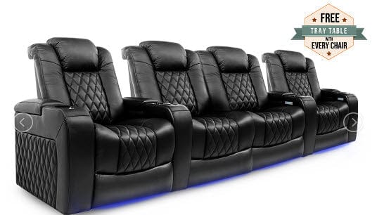 by Valencia Seating Sofa Row of 4 – Loveseat Center | Width: 123" Height: 43.5" Depth: 39.25" / Midnight Black Valencia Tuscany Home Theater Seating