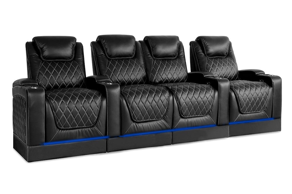 by Valencia Seating Sofa Row of 4 Loveseat Center | Width: 124.75” Height: 49.75” Depth: 38” – copy / Midnight Black Valencia Oslo Theater Seating With Risers