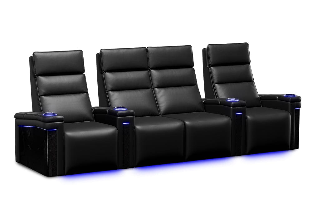 by Valencia Seating Sofa Row of 4 – Loveseat Center | Width: 126" Height: 47" Depth: 34" / Carbon Black Valencia Monza Carbon Fiber Home Theater Seating