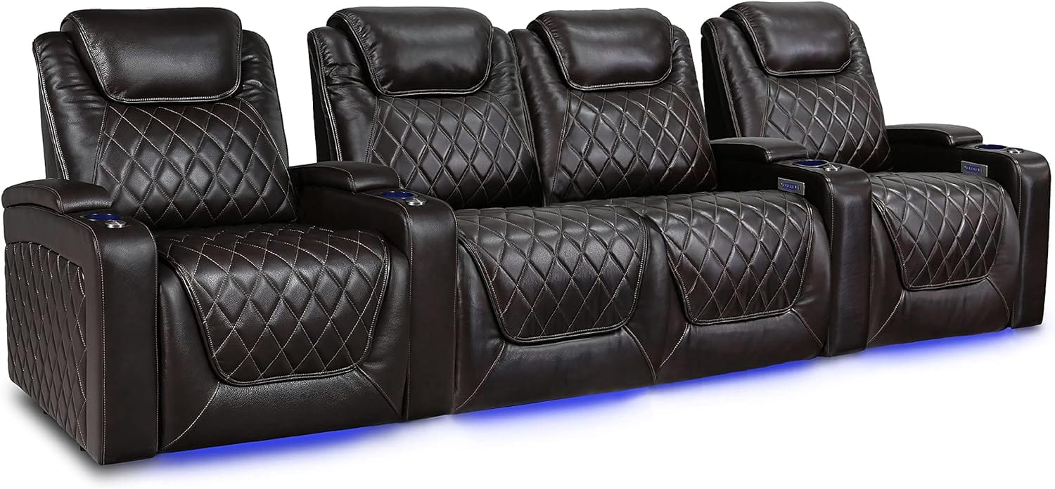 by Valencia Seating Sofa Row of 4 - Loveseat Center | Width: 130" Height: 45" Depth: 38" / Dark Chocolate / Regular Spec (300 LBs Sitting Weight Limit) Valencia Oslo XL Home Theater Seating