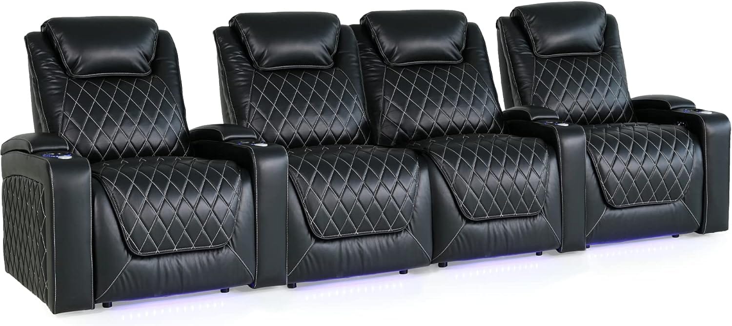 by Valencia Seating Sofa Row of 4 - Loveseat Center | Width: 130" Height: 45" Depth: 38" / MIdnight Black / Regular Spec (300 LBs Sitting Weight Limit) Valencia Oslo XL Home Theater Seating