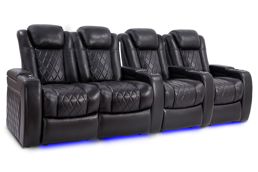 by Valencia Seating Sofa Row of 4 – Loveseat Left | Width: 112" Height: 43.5" Depth: 39.25" / Midnight Black Valencia Tuscany Slim Home Theater Seating