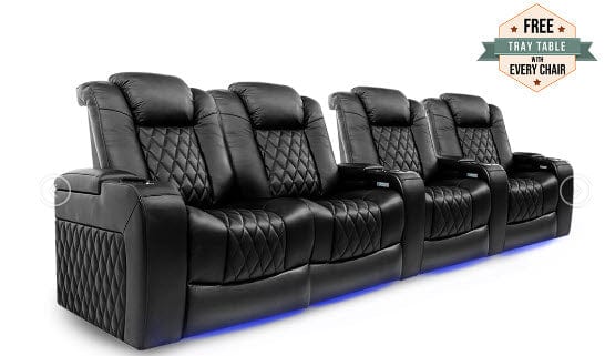 by Valencia Seating Sofa Row of 4 – Loveseat Left | Width: 123" Height: 43.5" Depth: 39.25" / Midnight Black Valencia Tuscany Home Theater Seating