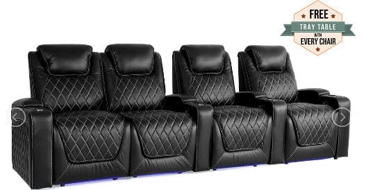 by Valencia Seating Sofa Row of 4 - Loveseat Left | Width: 124" Height: 42.75" Depth: 38" / Midnight Black Valencia Oslo Home Theater Seating