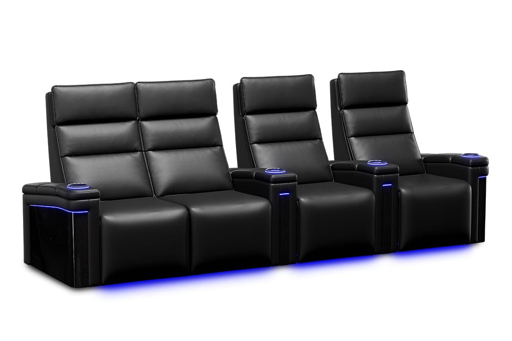 by Valencia Seating Sofa Row of 4 – Loveseat Left | Width: 126" Height: 47" Depth: 34" / Carbon Black Valencia Monza Carbon Fiber Home Theater Seating