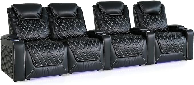 by Valencia Seating Sofa Row of 4 - Loveseat Left | Width: 130" Height: 45" Depth: 38" / MIdnight Black / Regular Spec (300 LBs Sitting Weight Limit) Valencia Oslo XL Home Theater Seating