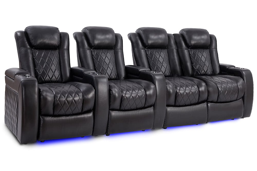 by Valencia Seating Sofa Row of 4 – Loveseat Right | Width: 112" Height: 43.5" Depth: 39.25" / Midnight Black Valencia Tuscany Slim Home Theater Seating