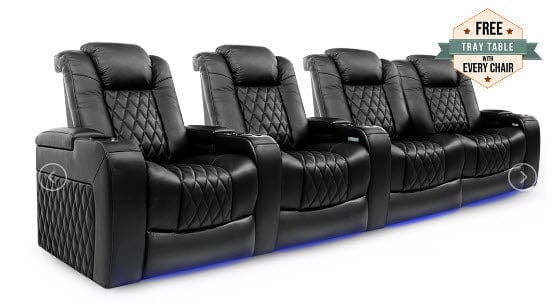 by Valencia Seating Sofa Row of 4 – Loveseat Right | Width: 123" Height: 43.5" Depth: 39.25" / Midnight Black Valencia Tuscany Home Theater Seating