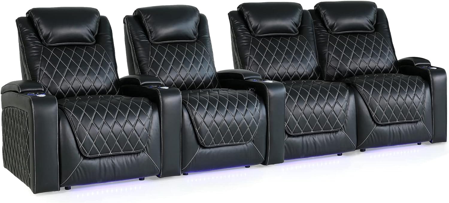 by Valencia Seating Sofa Row of 4 - Loveseat Right | Width: 130" Height: 45" Depth: 38" / MIdnight Black / Regular Spec (300 LBs Sitting Weight Limit) Valencia Oslo XL Home Theater Seating