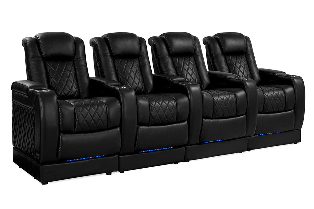 by Valencia Seating Sofa Row of 4 | Width: 129.75” Height: 50.5” Depth: 39.75” / Midnight Black Valencia Tuscany Theater Seating With Risers