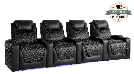 by Valencia Seating Sofa Row of 4 | Width: 130.75" Height: 42.75" Depth: 38" / Midnight Black Valencia Oslo Home Theater Seating