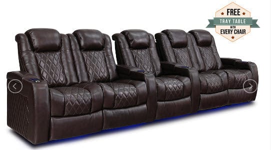 by Valencia Seating Sofa Row of 5 Double Loveseat with Single Center - Width: 147" Height: 43.5" Depth: 39.25" / Dark Chocolate Valencia Tuscany Home Theater Seating
