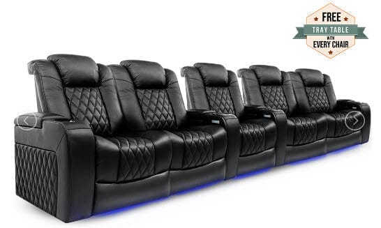 by Valencia Seating Sofa Row of 5 Double Loveseat with Single Center - Width: 147" Height: 43.5" Depth: 39.25" / Midnight Black Valencia Tuscany Home Theater Seating