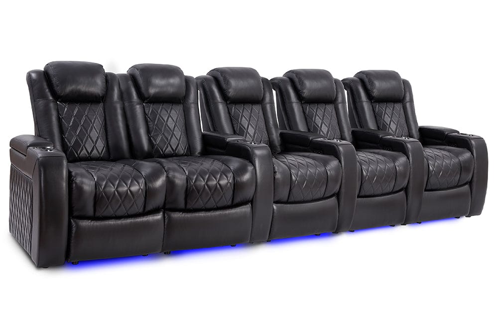 by Valencia Seating Sofa Row of 5 Loveseat Left - Width: 140" Height: 43.5" Depth: 39.25" / Midnight Black Valencia Tuscany Slim Home Theater Seating