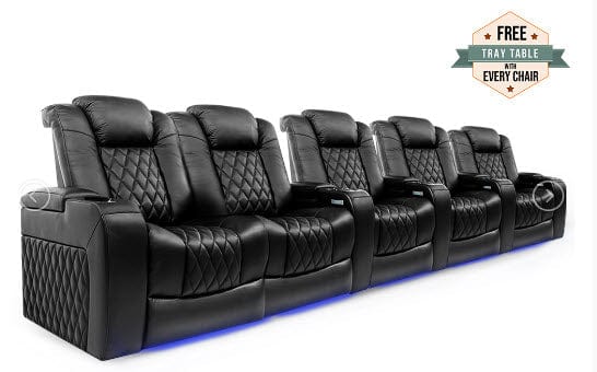by Valencia Seating Sofa Row of 5 Loveseat Left - Width: 153.75" Height: 43.5" Depth: 39.25" / Midnight Black Valencia Tuscany Home Theater Seating
