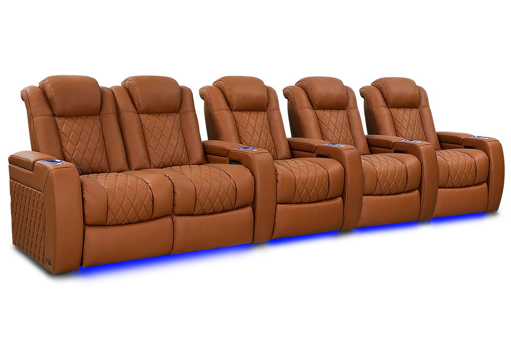 by Valencia Seating Sofa Row of 5 Loveseat Left - Width: 153.75" Height: 43.5" Depth: 39.75" / Royal Cognac Valencia Tuscany Ultimate Edition