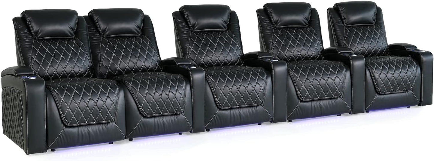 by Valencia Seating Sofa Row of 5 Loveseat Left - Width: 162.5" Height: 45" Depth: 38" / MIdnight Black / Regular Spec (300 LBs Sitting Weight Limit) Valencia Oslo XL Home Theater Seating