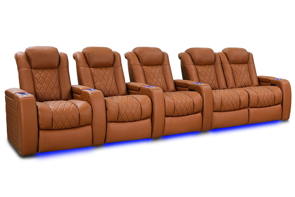 by Valencia Seating Sofa Row of 5 Loveseat Right - Width: 153.75" Height: 43.5" Depth: 39.75" / Royal Cognac Valencia Tuscany Ultimate Edition