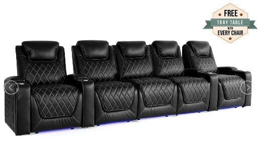 by Valencia Seating Sofa Row of 5 – Set of 3 Center | Width: 148.75" Height: 42.75" Depth: 38" / Midnight Black Valencia Oslo Home Theater Seating