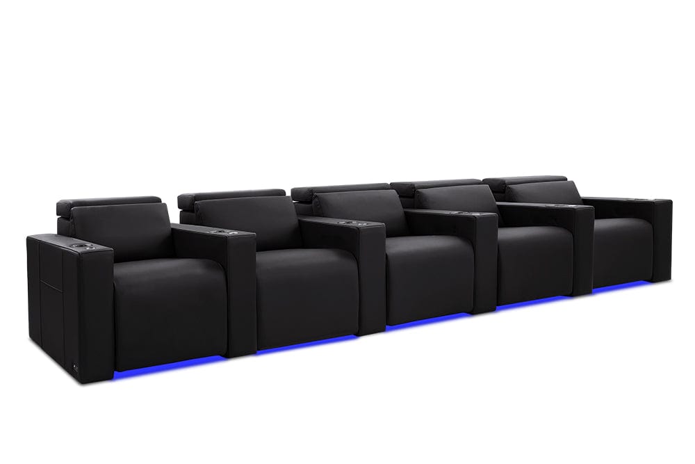 by Valencia Seating Sofa Row of 5 | Width: 151" Height: 35.5" Depth: 41.5" / Black Valencia Barcelona Home Theater Seating