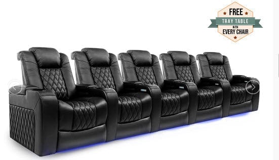 by Valencia Seating Sofa Row of 5 | Width: 160.5" Height: 43.5" Depth: 39.25" / Midnight Black Valencia Tuscany Home Theater Seating