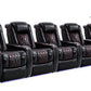 by Valencia Seating Sofa Row of 5 | Width: 160.5" Height: 43.5" Depth: 39.25" / Sports Edition - Black with Red Stitching Valencia Tuscany Home Theater Seating