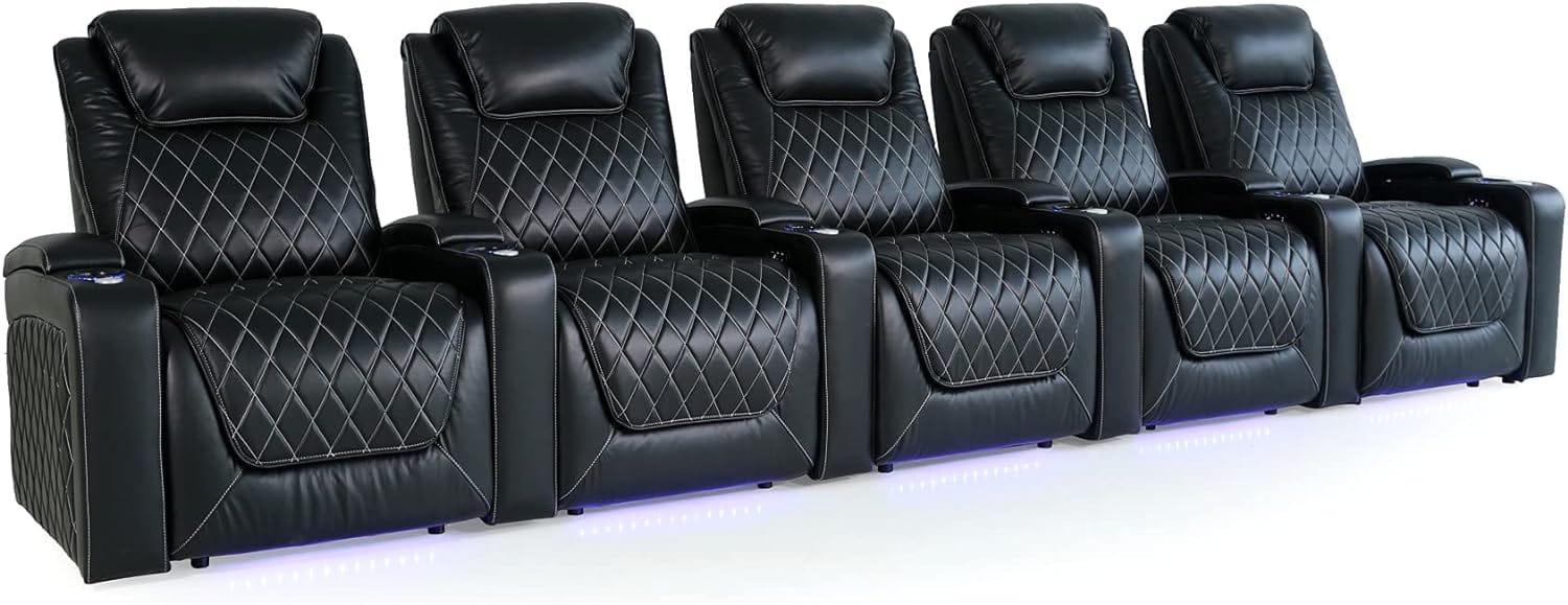 by Valencia Seating Sofa Row of 5 - Width: 169" Height: 45" Depth: 38" / MIdnight Black / Regular Spec (300 LBs Sitting Weight Limit) Valencia Oslo XL Home Theater Seating