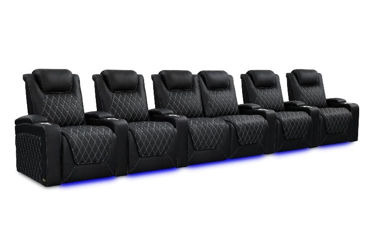 by Valencia Seating Sofa Row of 6 Loveseat Center | Width: 186" Height: 44.5" Depth: 38" / Onyx with Silver Stitching Valencia Oslo Ultimate Edition