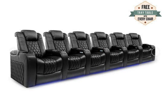by Valencia Seating Sofa Row of 6 - Width: 191.25" Height: 43.5" Depth: 39.25" / Midnight Black Valencia Tuscany Home Theater Seating