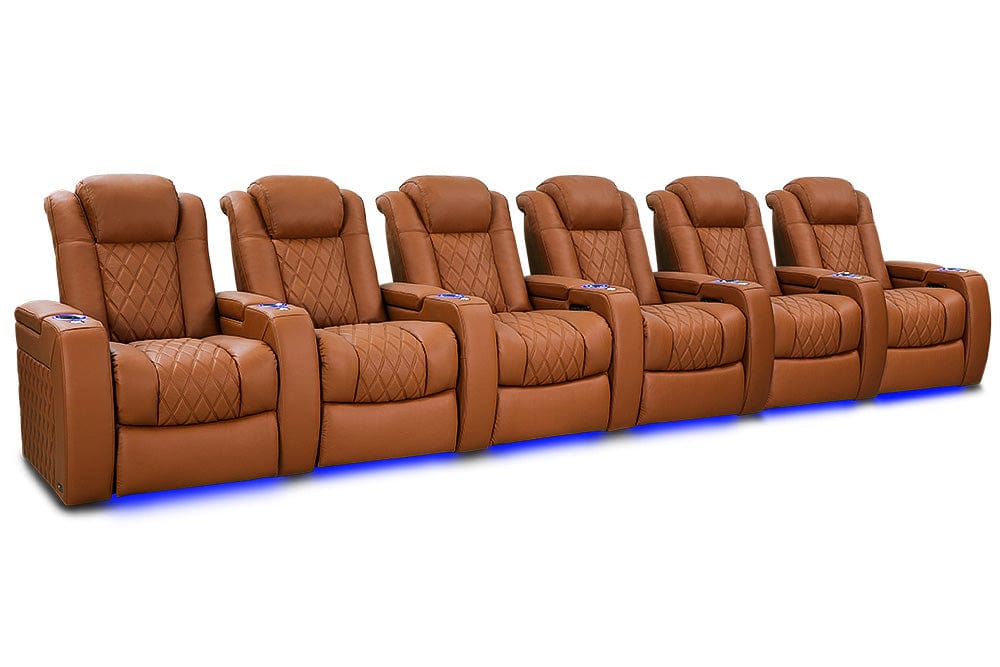 by Valencia Seating Sofa Row of 6 | Width: 191.25" Height: 43.5" Depth: 39.75" / Royal Cognac Valencia Tuscany Ultimate Edition