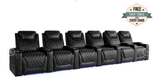 by Valencia Seating Sofa Row of 6 | Width: 192.75" Height: 42.75" Depth: 38" / Midnight Black Valencia Oslo Home Theater Seating