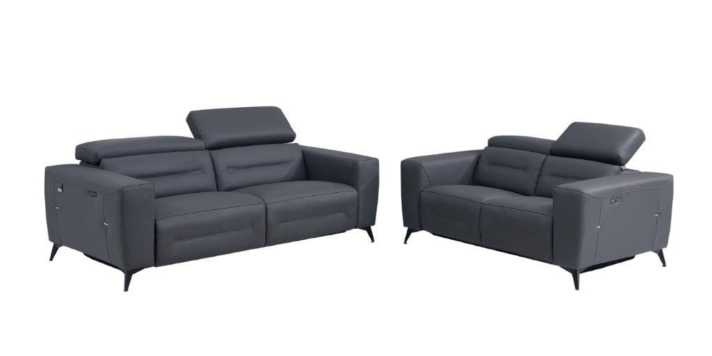 Global United Furniture 2PC Set - Sofa | Loveseat / Dark Gray Global United 989 - Divanitalia Power Reclining 2PC Sofa Set