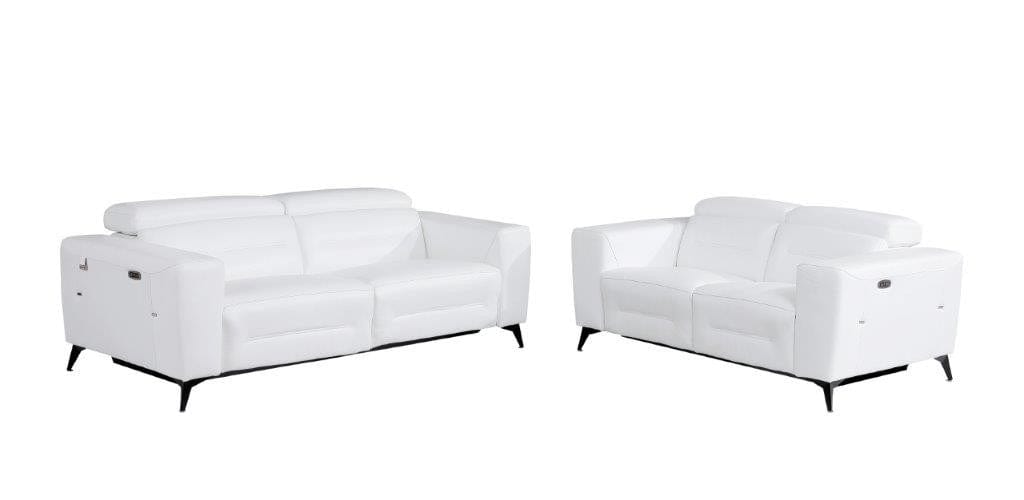 Global United Furniture 2PC Set - Sofa | Loveseat / White Global United 989 - Divanitalia Power Reclining 2PC Sofa Set