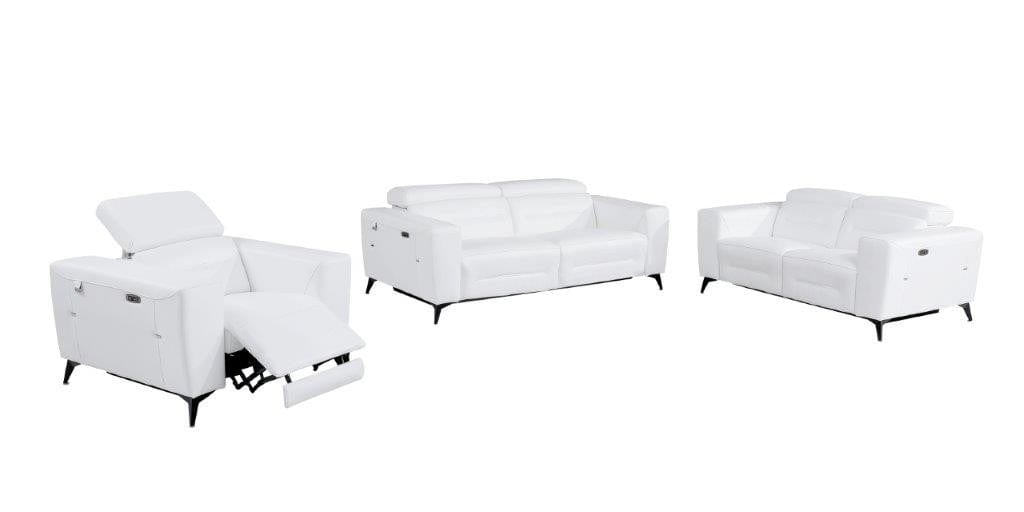 Global United Furniture Sofa 3PC Set - Sofa | Loveseat | Armchair / White Global United 989 - Divanitalia Power Reclining 3PC Sofa Set