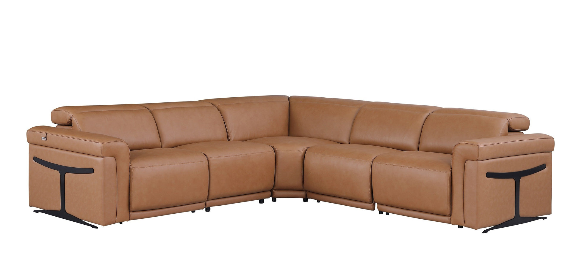 Global United Furniture Sofa 5PC Sectional | 3 Power Reclining / Cognac Global United 1126 - Divanitalia 3-Power Reclining 5PC Sectional